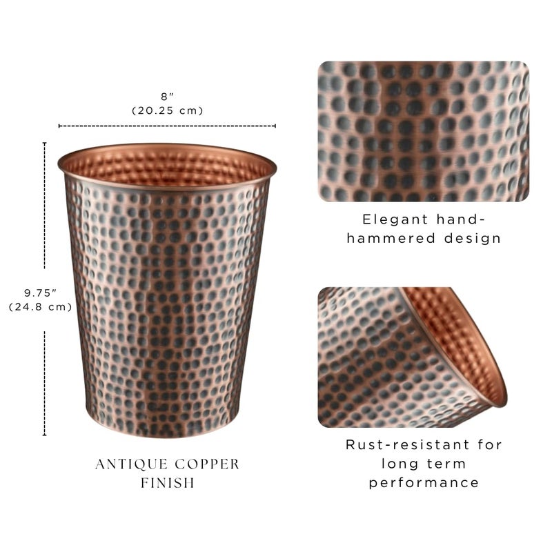 Monarch Abode Metal Bathroom Trash Can â€“ Waste Basket for Bedroom, Office Desk, & Dorm, Hand Hammered, Durable Decorative Antique Copper Small Trash Can Bathroom Garbage Bin Wastebasket - Image 2